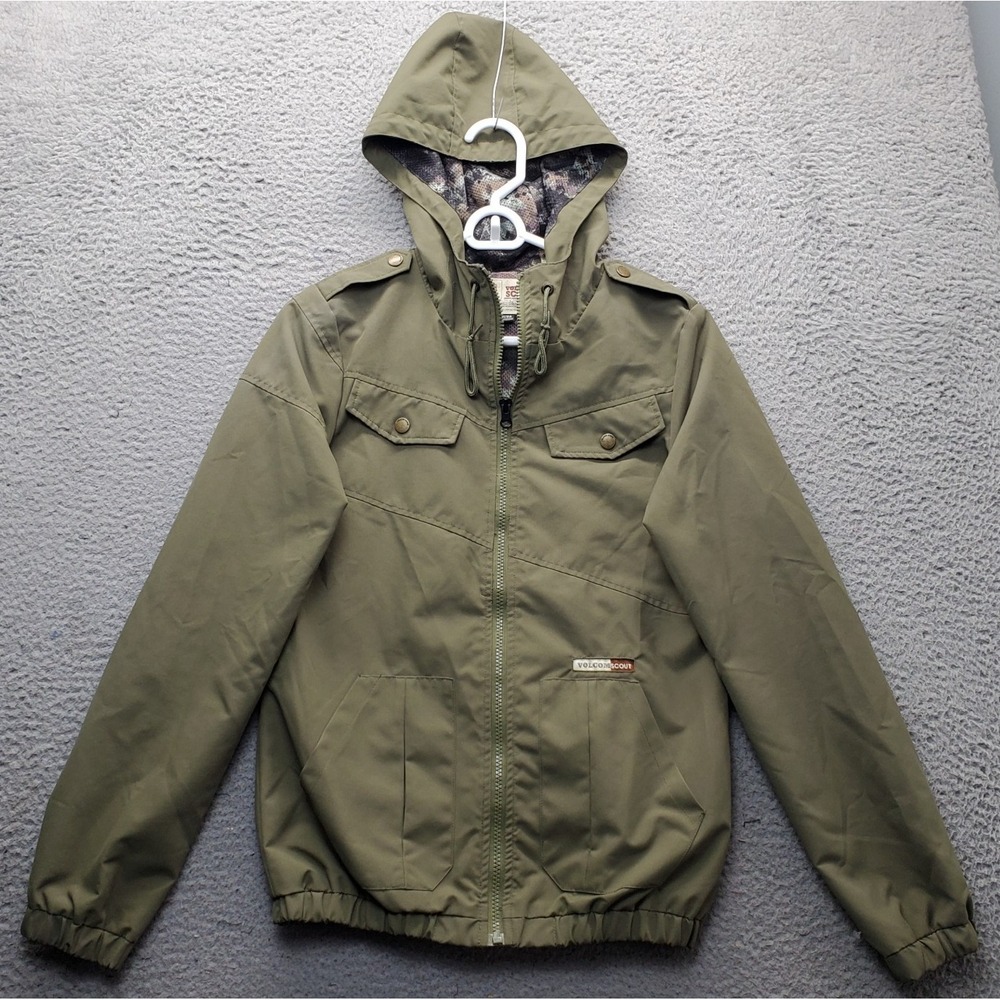 Volcom Scout Rain Jacket Womens XS Green Mesh Lined Long Sleeve Hooded Full Zip